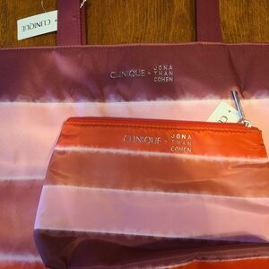 Clinique x Jonathan Cohen Pink and Red Tote Bag And Matchinf Cosmetic Bag, NWT